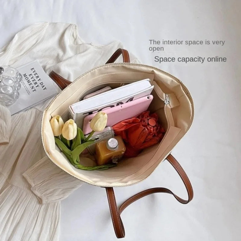 Straw bag bag women's summer inswind 2024 new beach seaside outdoor travel vacation large capacity shoulder bag