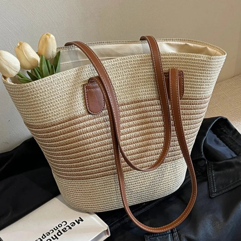 Straw bag bag women's summer inswind 2024 new beach seaside outdoor travel vacation large capacity shoulder bag
